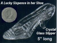 lucky sixpence in a Cinderella glass slipper